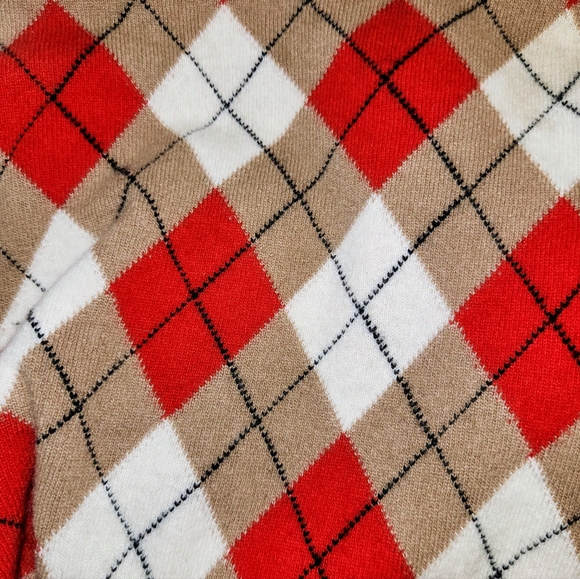 Burberry Vintage 100% Wool Argyle Pullover Sweater In Tan, Red and White Size L - Picture 5 of 10